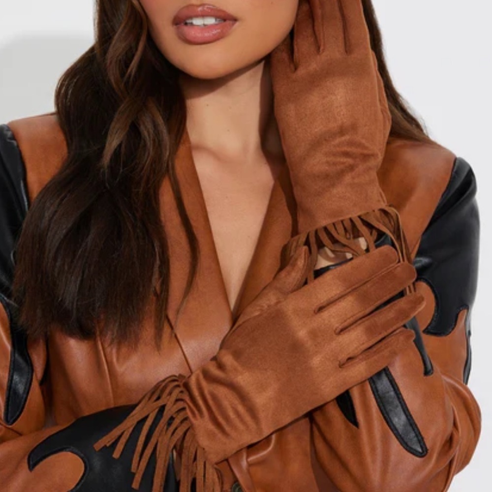 Brown Leather tassel Gloves